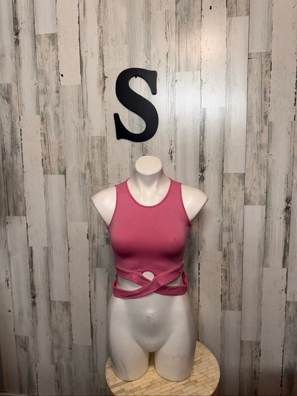 Seamless Ribbed Wrap Cutout Crop Top Womens Small Rose Pink Athletic